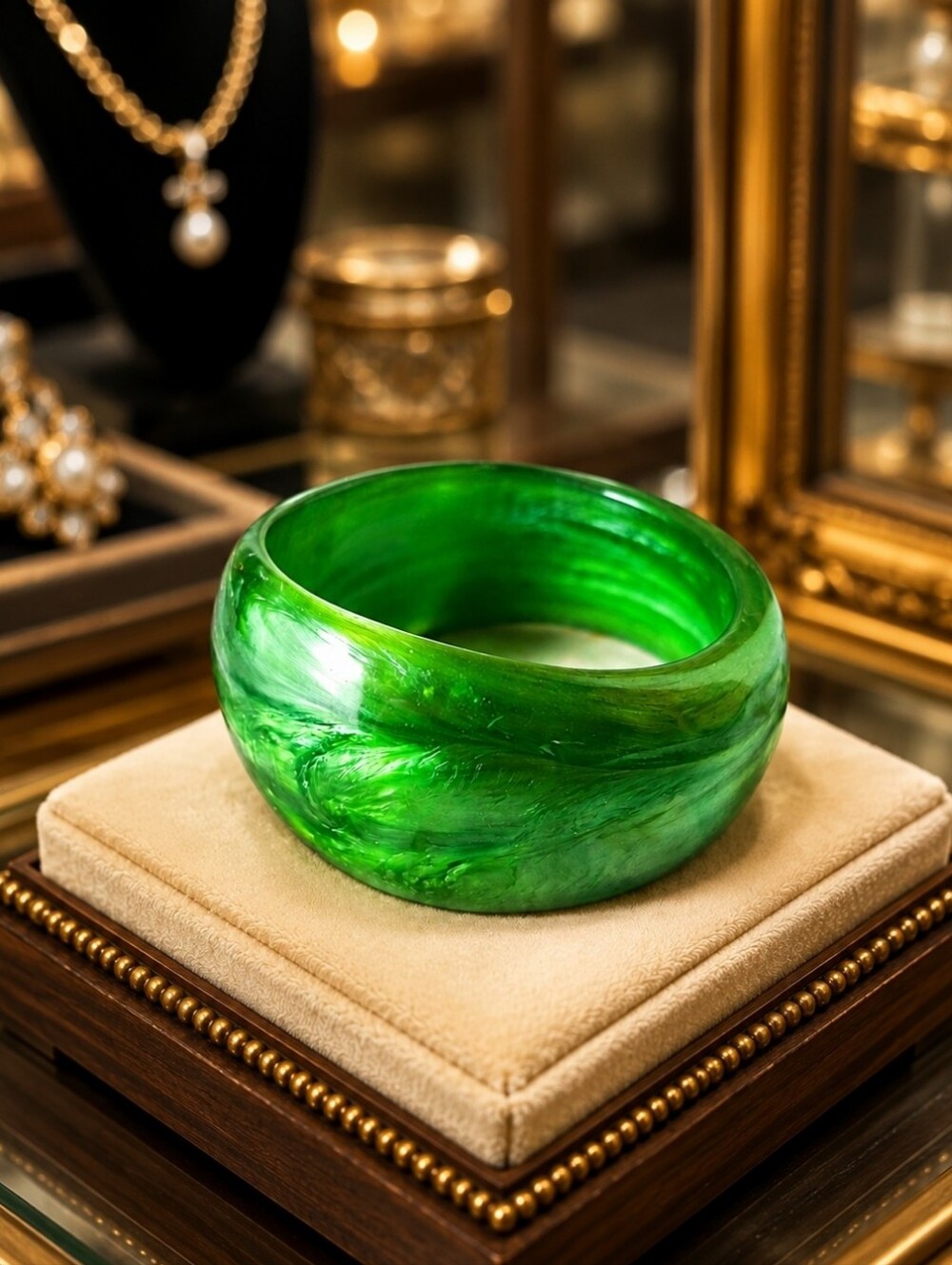 Massive Kelly Green Lucite Cuff Bangle Bracelet Vintage Mint Condition HOST PICK